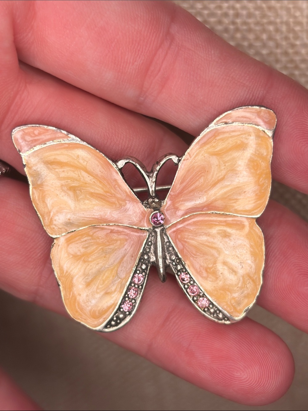 Butterfly Enamel Brooch in Peach Pink
